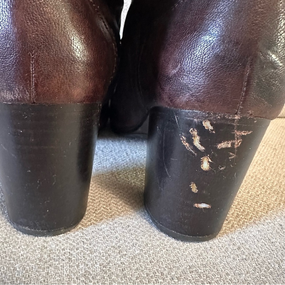 Frye Carson Mid Heel Dark Brown Leather Boots Pull On Vintage - Picture 6 of 10